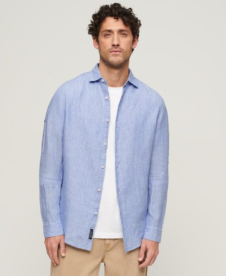 Superdry Men’s Casual Linen Long Sleeve Shirt Light Blue / Light Blue Chambray - Size: S