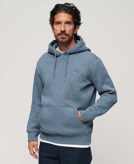 Superdry Men’s Mens Classic Logo Embroidered Essential Hoodie, Blue, Size: S