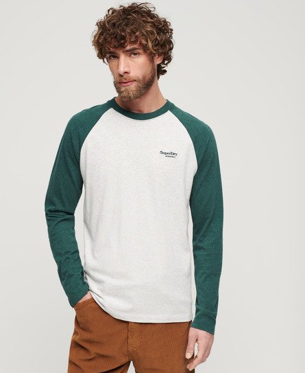 Superdry Men’s Classic Embroidered Essential Baseball Long Sleeve Top, Green, Size: XL