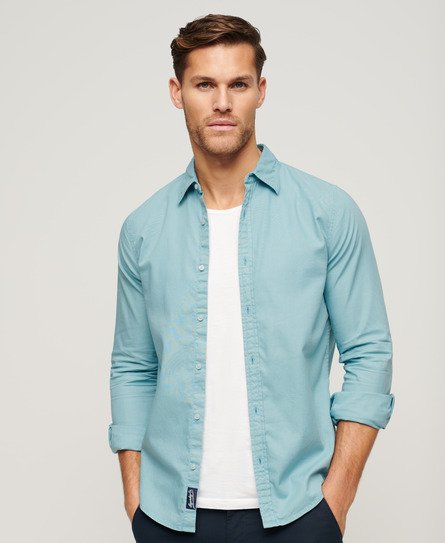 Superdry Men’s Overdyed Organic Cotton Long Sleeve Shirt Light Blue / Sky Blue - Size: M