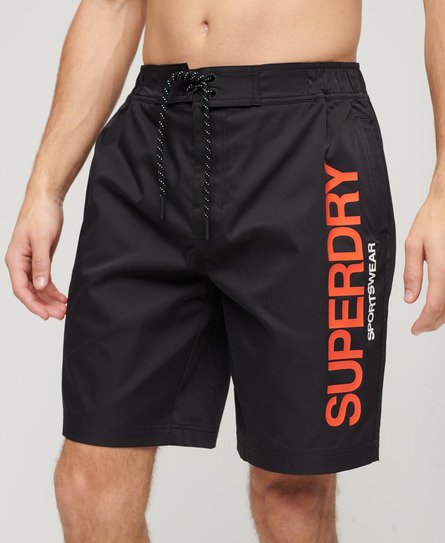 Superdry Men’s Classic Sportswear Recycled Board Shorts, Black, Size: L