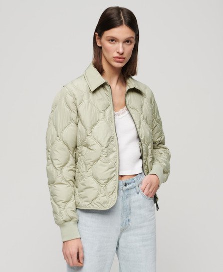 Superdry Ladies Lightweight Quilted Studios Cropped Liner Jacket, Green, Size: 10