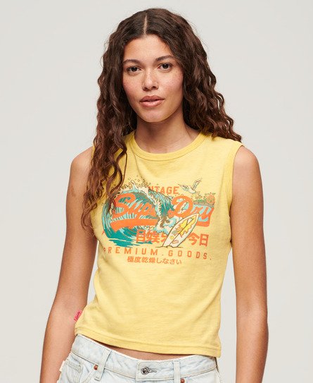 Superdry Women’s LA Vintage Logo Graphic Slim Vest Top Yellow / Sun Yellow Marl - Size: 14