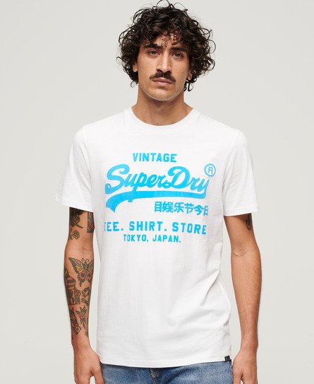 Superdry Mens Classic Neon Vintage Logo T-Shirt, White, Size: S
