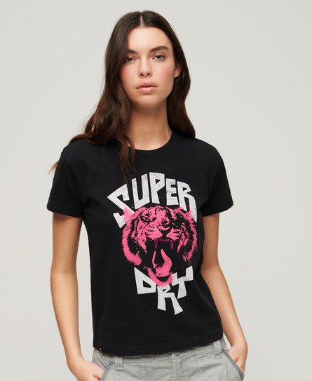 Superdry Women’s Lo-fi Rock Graphic T-Shirt Black / Jet Black - Size: 12