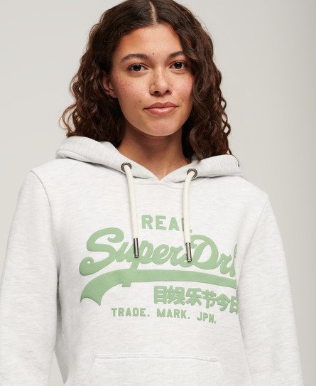 Superdry Ladies Classic Neon Graphic Hoodie, Light Grey, Size: 10