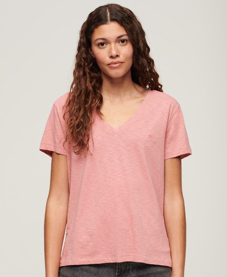 Superdry Women’s Slub Embroidered V-Neck T-Shirt Pink / Dusty Rose - Size: 16