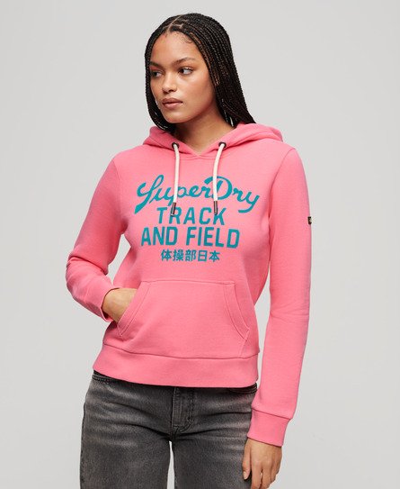 Superdry Women’s Varsity Flocked Graphic Hoodie Pink / Fluro Pink - Size: 16