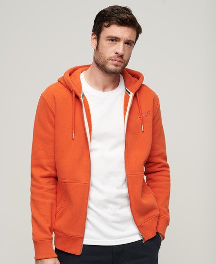 Superdry Men’s Essential Logo Zip Hoodie Orange / Denim Co Rust Orange - Size: Xxl