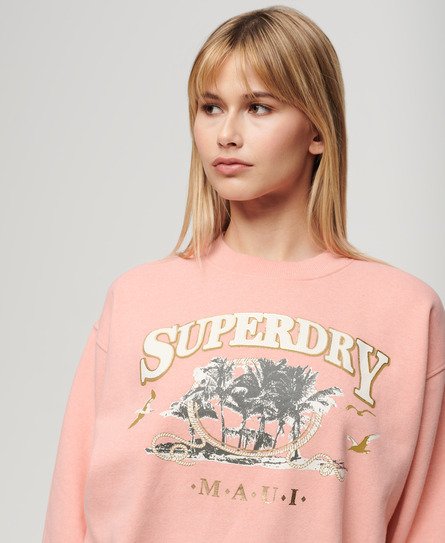 Superdry Femme Sweat-shirt Ample Travel Souvenir Rose