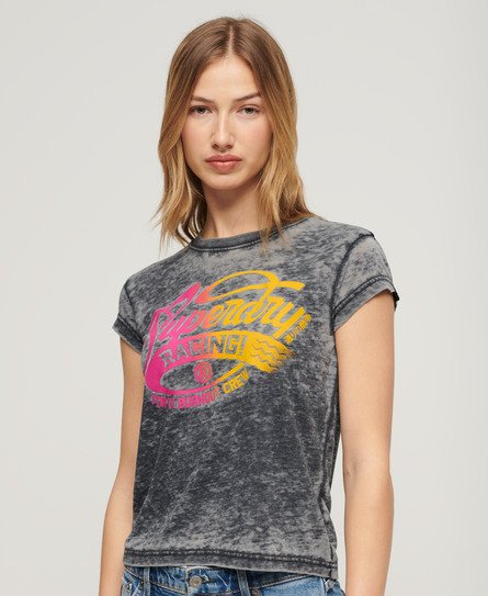 Superdry Women’s Fade Rock Graphic Capped Sleeve T-Shirt Black / Jet Black - Size: 8