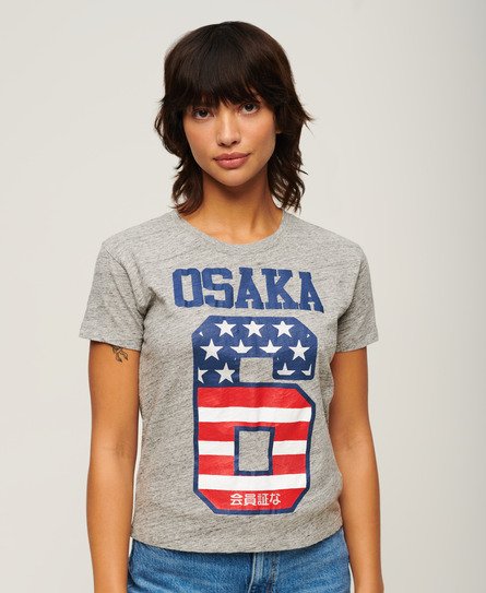 Women’s Osaka 6 Flag 90s T-Shirt Grey / Athletic Grey Marl - Size: 16 -Superdry