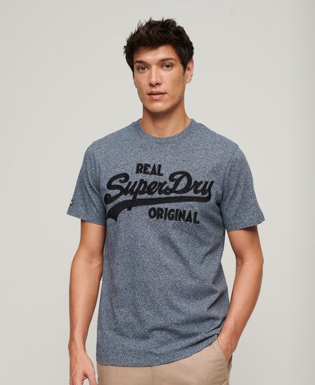 Superdry Men’s Embroidered Vintage Logo T-Shirt Blue / Frosted Navy Grit - Size: XL