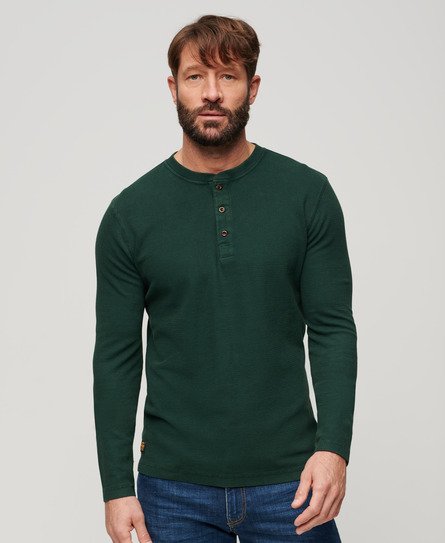 Superdry Men’s Relaxed Fit Waffle Cotton Henley Top Green / Enamel Green - Size: S
