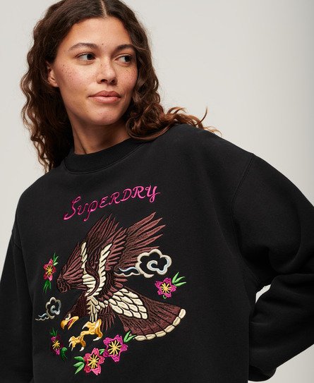 Superdry Women’s Suika Embroidered Loose Sweatshirt Black / Jet Black - Size: 16