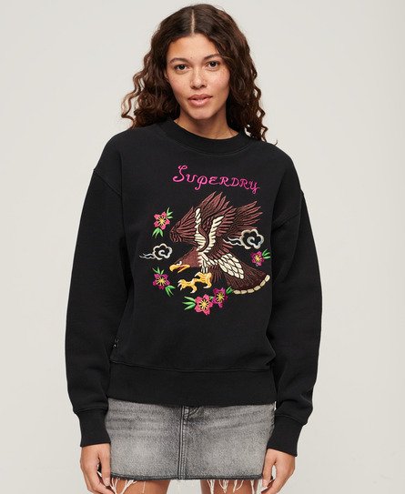 Superdry Women’s Suika Embroidered Loose Sweatshirt Black / Jet Black - Size: 14