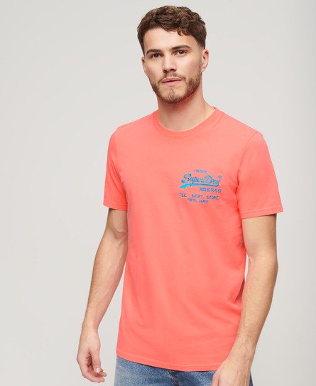 Superdry Herren Neonfarbenes T-Shirt mit Vintage-Logo Rot