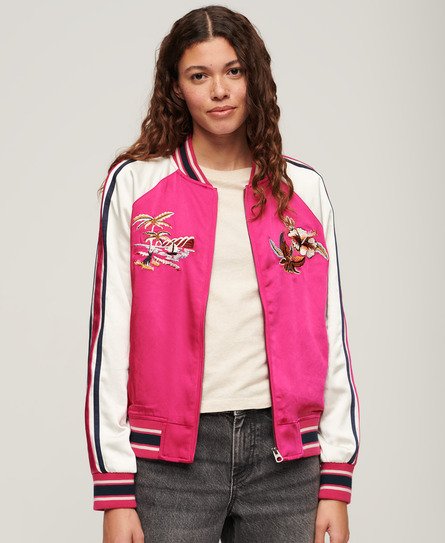 Superdry Women’s Suikajan Embroidered Bomber Jacket Pink / Bright Pink - Size: 16