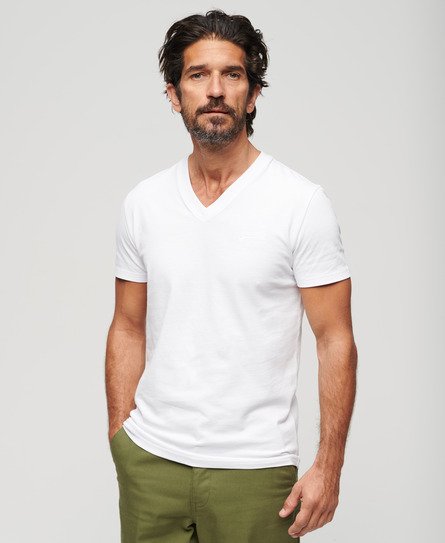 Superdry Men’s Organic Cotton Embroidered Logo V Neck T-Shirt White / Optic - Size: XL
