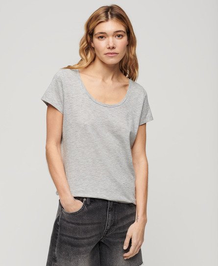 Superdry Women’s Studios Scoop Neck T-Shirt Light Grey / Pepper Grey Marl - Size: 10