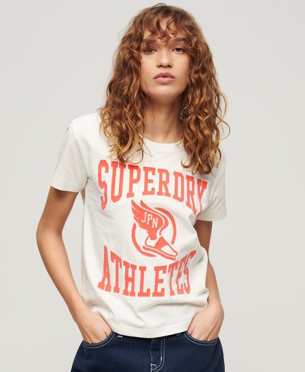 Superdry Women’s Varsity Flocked Fitted T-Shirt White / Off White - Size: 12