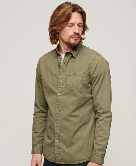 Superdry Men’s The Merchant Store - Long Sleeved Shirt Khaki / Light Khaki Green - Size: M