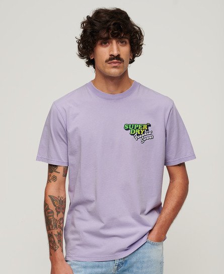 Superdry Mens Loose Fit Neon Travel T-Shirt, Purple, Size: XL