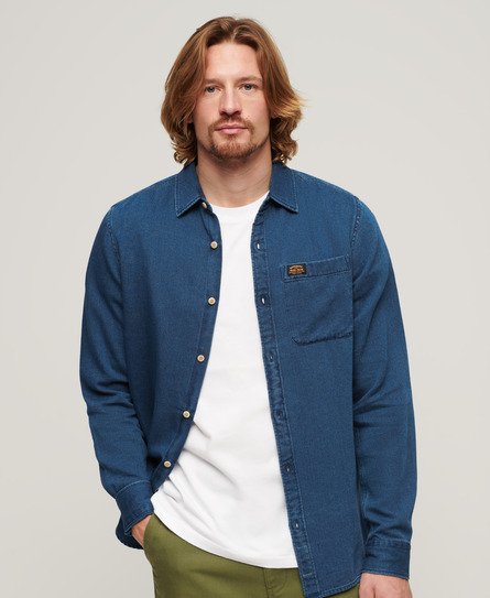 Superdry Men’s Organic Cotton Long Sleeve Denim Shirt Blue / Rinse Wash - Size: M