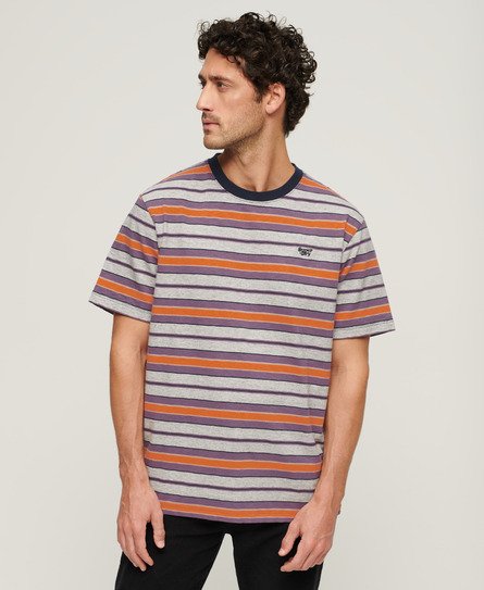Men’s Relaxed Stripe T-Shirt Grey / Grey Marl Stripe - Size: S -Superdry