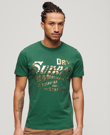 Superdry Men's Metallic Workwear Graphic T-Shirt Green / Pine Green Slub