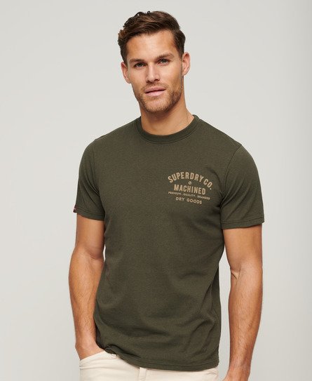 Superdry Men’s Workwear Flock Graphic T-Shirt Green / Khaki Marl - Size: L