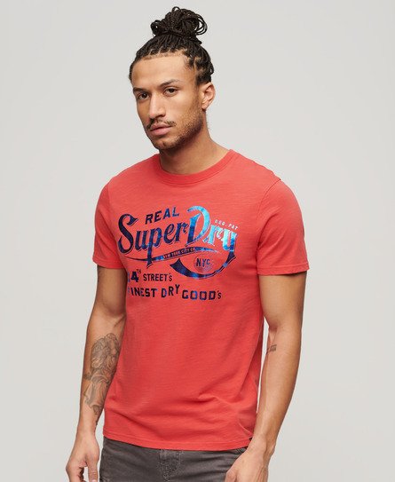 Superdry Herren Workwear T-Shirt mit Metallic-Grafik Rot