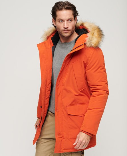 Superdry Men’s Everest Faux Fur Hooded Parka Coat Orange / Pureed Pumpkin Orange - Size: XL