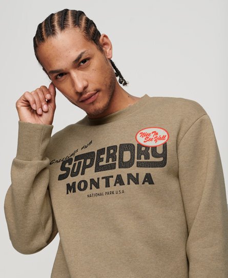 Superdry - men's travel postcard sweatshirt mit rundhalsausschnitt und grafik beige - größe: xl