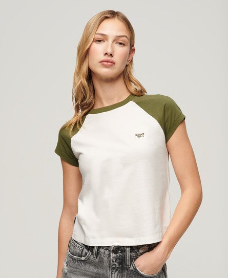 Superdry Women’s Organic Cotton Essential Logo Raglan T-Shirt Green / Olive Khaki Green/ Off White - Size: 12