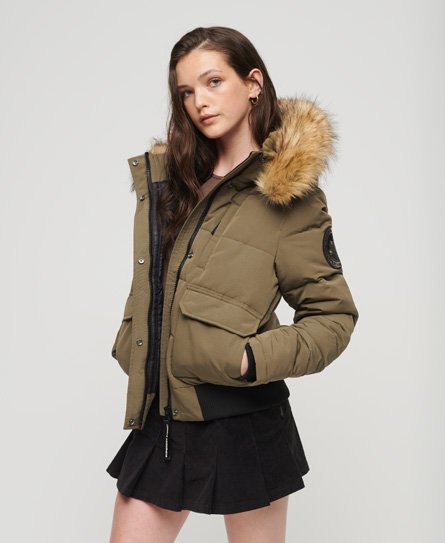 Superdry Women’s Hooded Everest Puffer Bomber Jacket Green / Military Olive - Size: 12