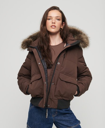 Superdry Women’s Hooded Everest Puffer Bomber Jacket Brown / Java Brown - Size: 8