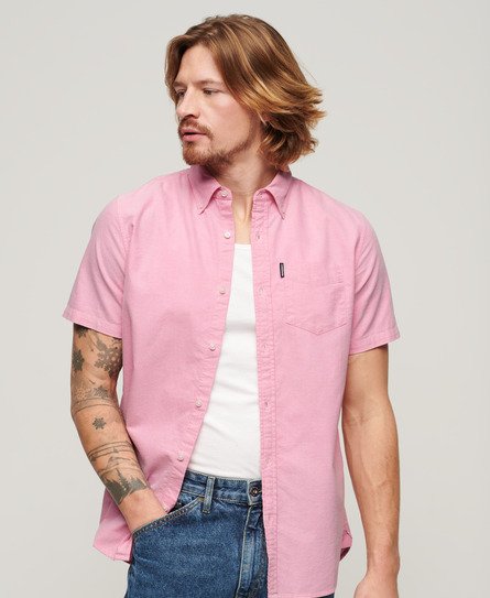 Superdry Men’s Oxford Short Sleeve Shirt Pink / Bright Pink - Size: S