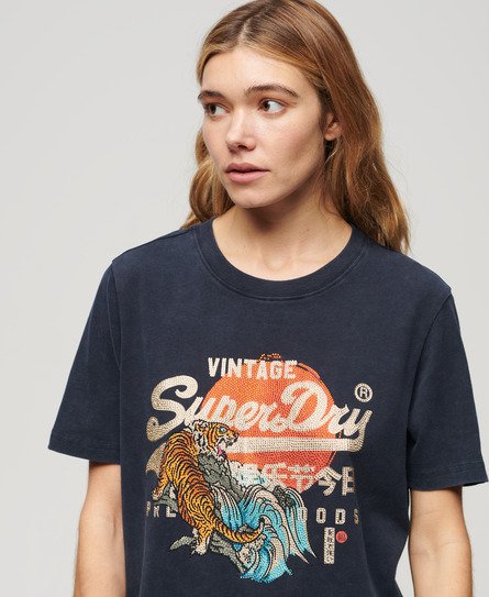 Superdry Ladies Classic Tokyo Relaxed T-Shirt, Navy Blue