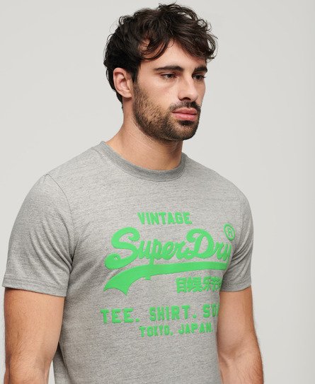 Superdry Men’s Neon Vintage Logo T-Shirt Grey / Athletic Grey Marl - Size: L