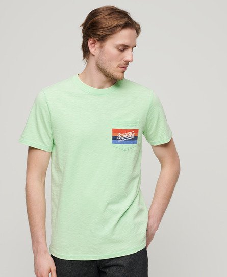 Superdry Homme T-shirt à Rayures et Logo Cali Vert