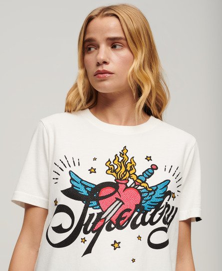 Superdry Women’s Tattoo Script Graphic T-Shirt Cream / Ecru - Size: 14