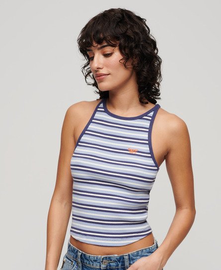 Superdry Women’s Essential Logo Striped Racer Vest Top Blue / Rich Blue Stripe - Size: 14-16