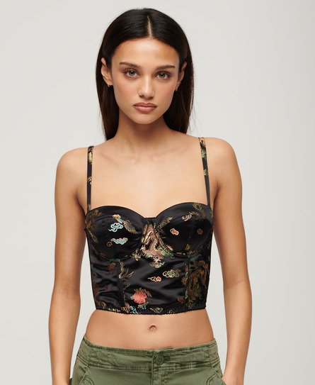 Satin Floral Embroidered Corset Top