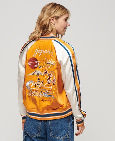 Superdry Women’s Suikajan Embroidered Bomber Jacket Orange / Golden Ochre Yellow - Size: 6
