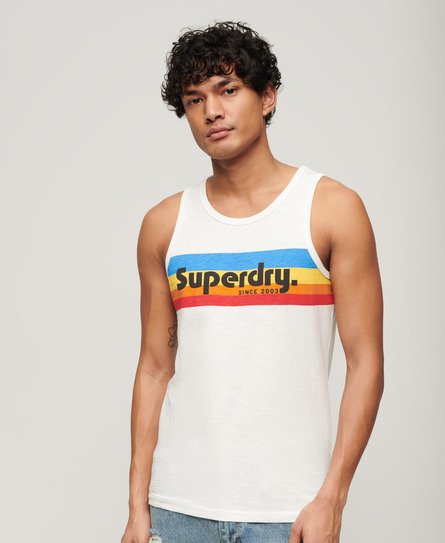 Superdry Men’s Cali Striped Logo Vest Top Cream / Ecru Slub - Size: M