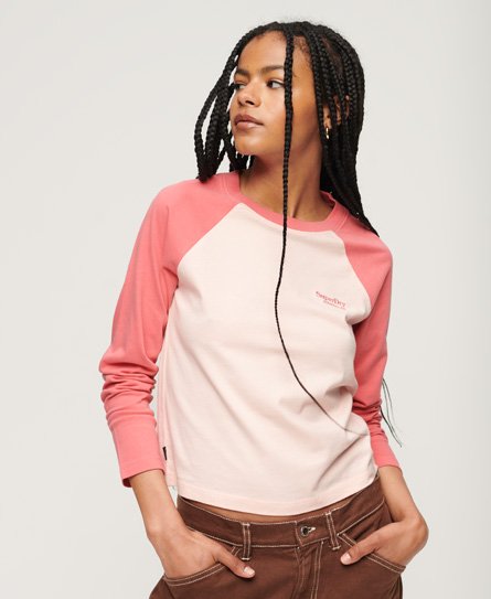Superdry Women’s Essential Logo Long Sleeve Baseball Top Pink / Strawberry Cream Pink/Camping Pink - Size: 6