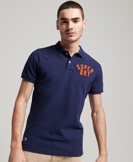 Superdry Men’s Mens Classic Embroidered Graphic Superstate Polo Shirt, Navy Blue, Size: L