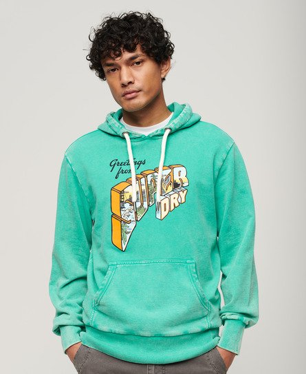 Superdry Mannen Neon Travel Hoodie met Losse Pasvorm Groen