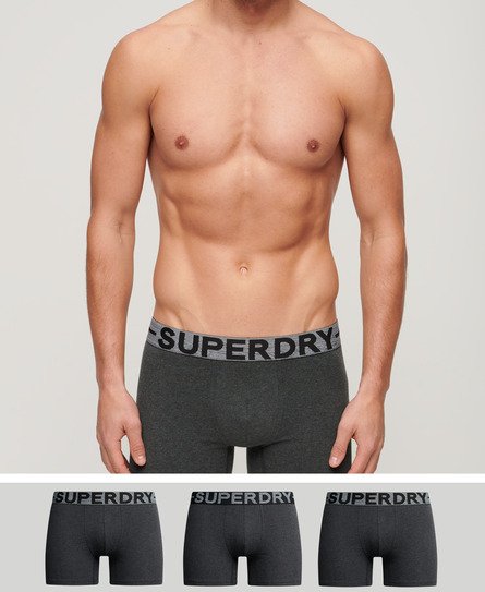 Superdry Men’s Organic Cotton Boxer Triple Pack Dark Grey / Raven Black Marl - Size: M